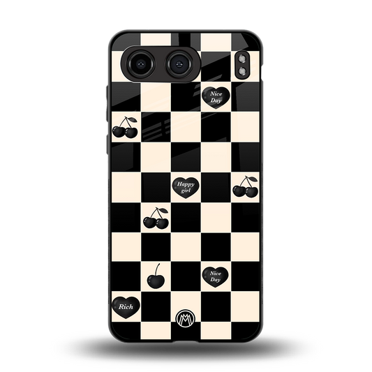 black cherries check pattern back phone cover | glass case for oneplus nord 4