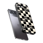 black cherries check pattern back phone cover | glass case for oneplus nord 4