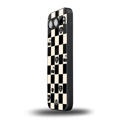black cherries check pattern back phone cover | glass case for oneplus nord 4