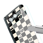 black cherries check pattern back phone cover | glass case for oneplus nord 4