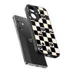 black cherries check pattern back phone cover | glass case for oneplus nord ce 3