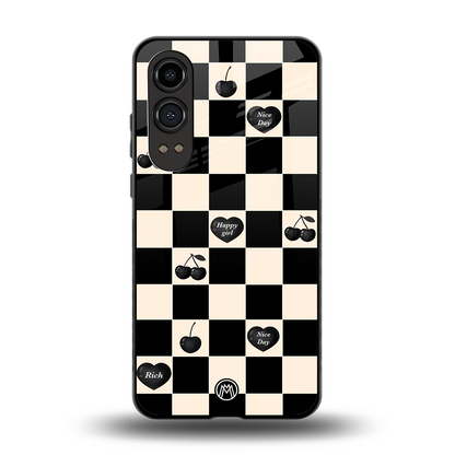 black cherries check pattern back phone cover | glass case for oneplus nord ce 4 lite