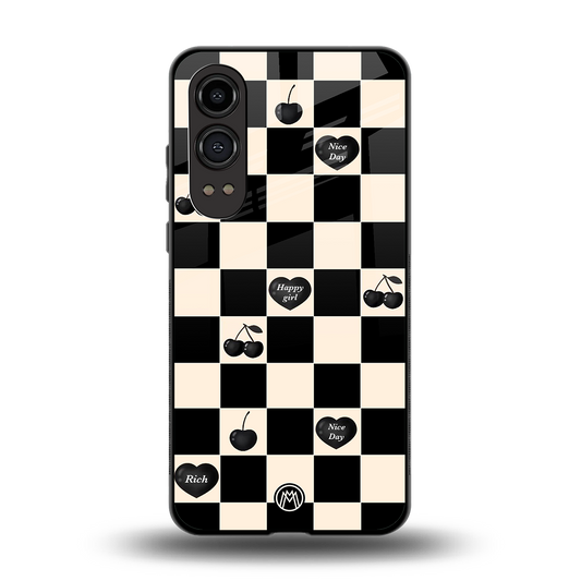 black cherries check pattern back phone cover | glass case for oneplus nord ce 4 lite