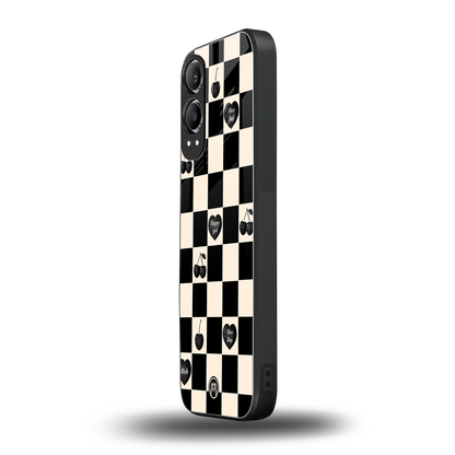 black cherries check pattern back phone cover | glass case for oneplus nord ce 4 lite