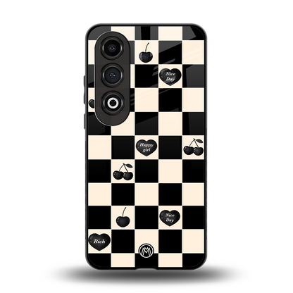 black cherries check pattern back phone cover | glass case for oneplus nord ce 4