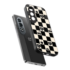 black cherries check pattern back phone cover | glass case for oneplus nord ce 4