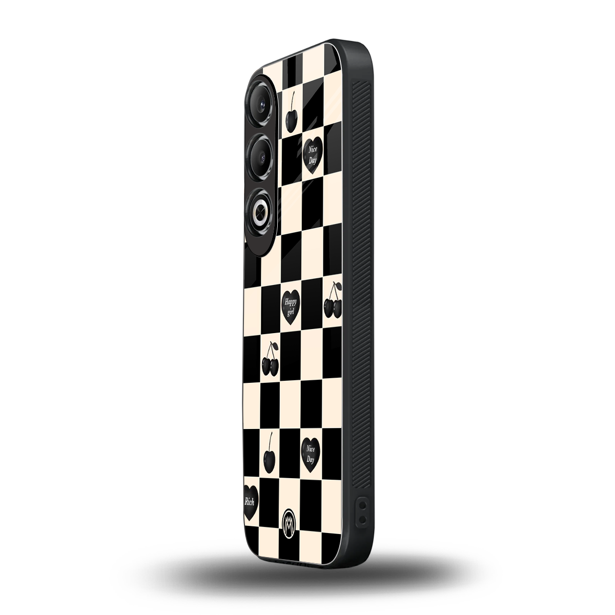 black cherries check pattern back phone cover | glass case for oneplus nord ce 4