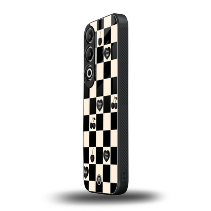 black cherries check pattern back phone cover | glass case for oneplus nord ce 4