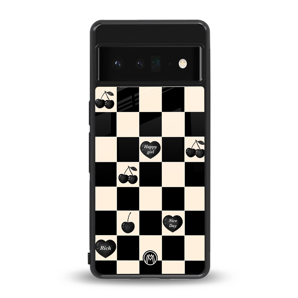 black cherries check pattern back phone cover | glass case for google pixel 6 pro