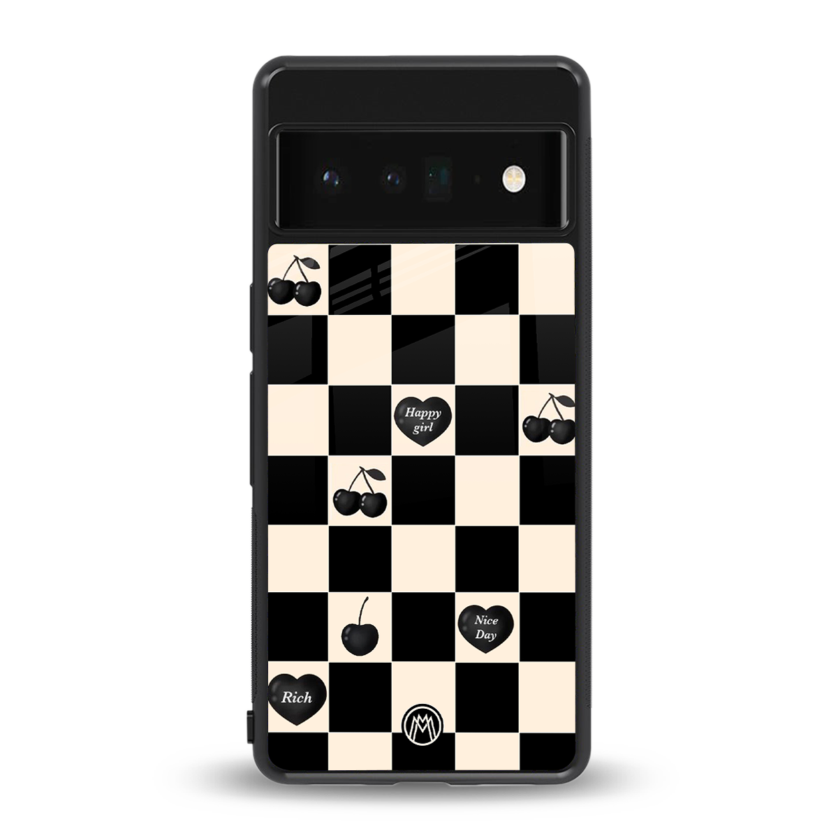 black cherries check pattern back phone cover | glass case for google pixel 6 pro