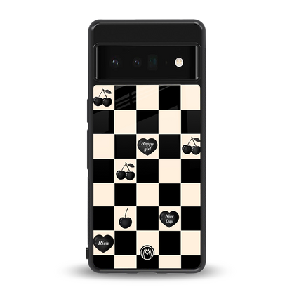 black cherries check pattern back phone cover | glass case for google pixel 6 pro