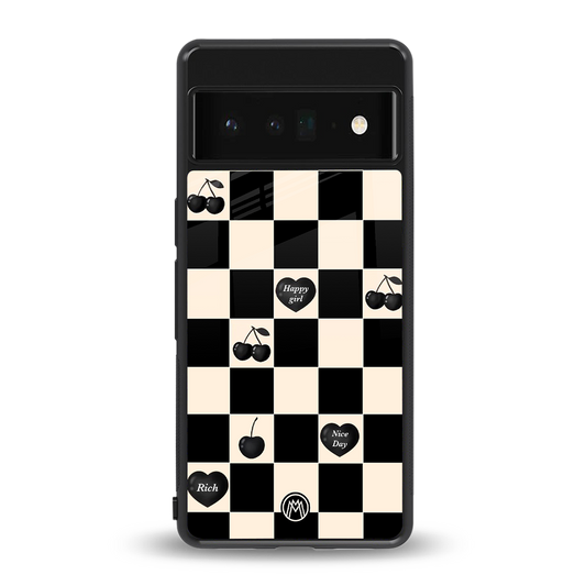black cherries check pattern back phone cover | glass case for google pixel 6 pro