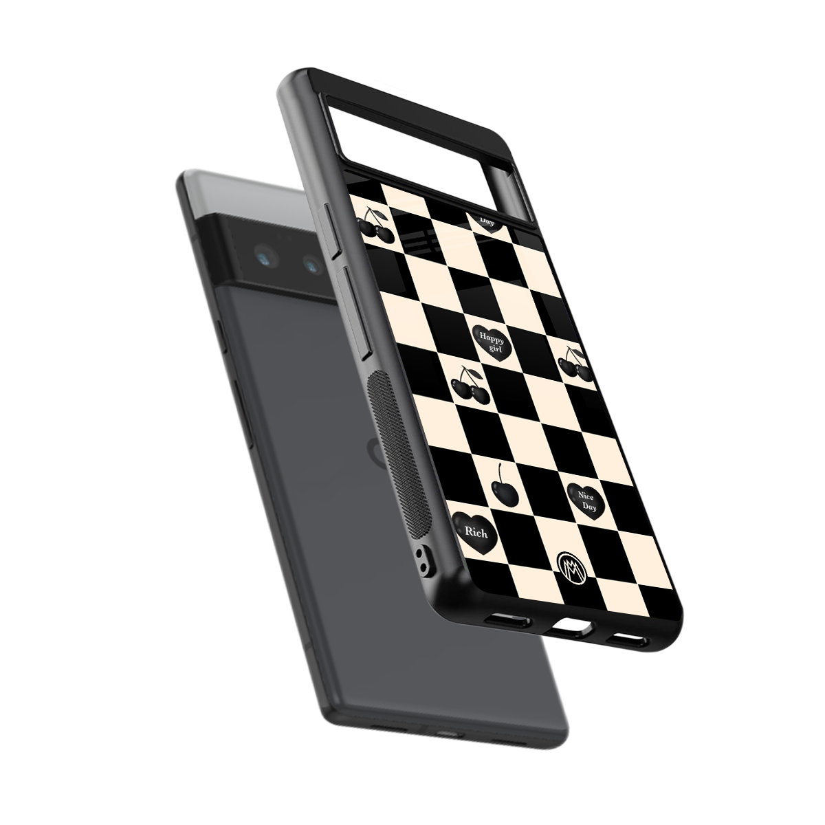black cherries check pattern back phone cover | glass case for google pixel 6 pro