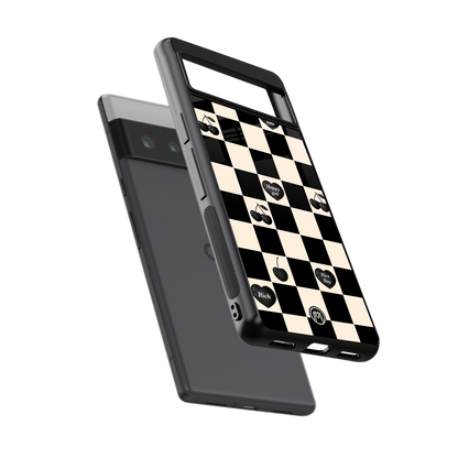 black cherries check pattern back phone cover | glass case for google pixel 6 pro