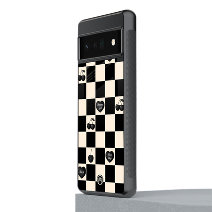 black cherries check pattern back phone cover | glass case for google pixel 6 pro