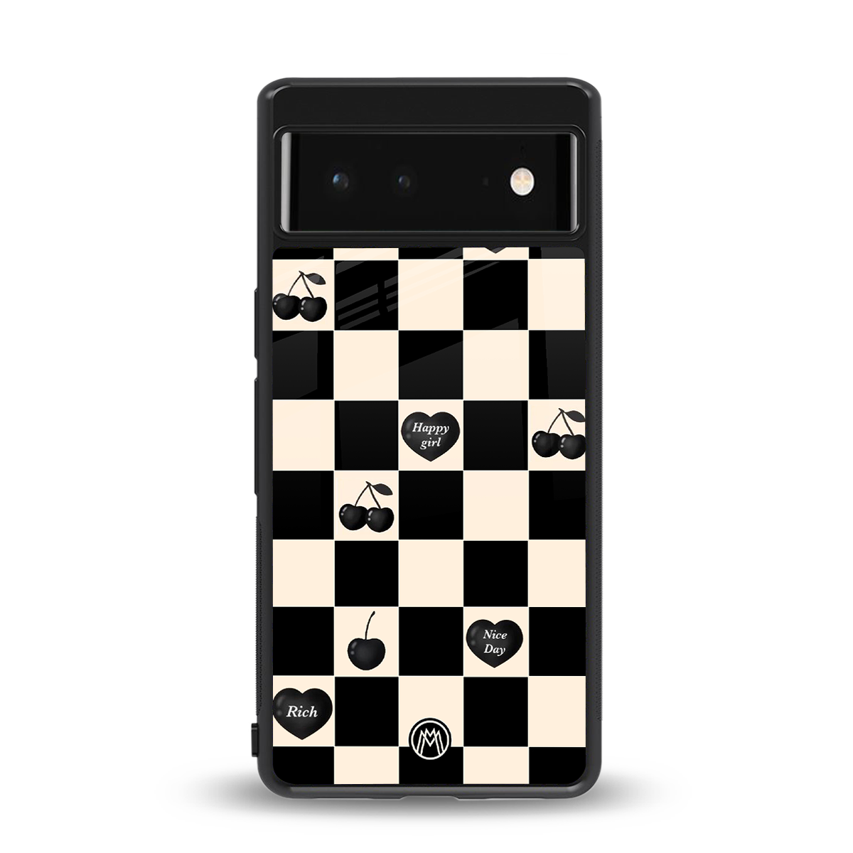 black cherries check pattern back phone cover | glass case for google pixel 6