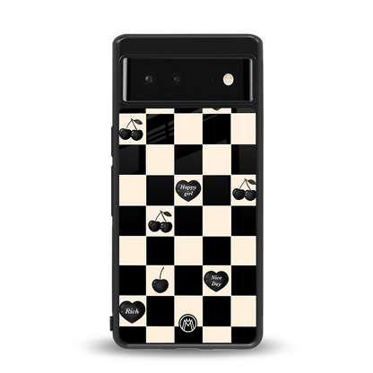 black cherries check pattern back phone cover | glass case for Google Pixel 6A