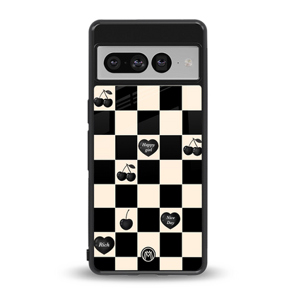 black cherries check pattern back phone cover | glass case for google pixel 7 pro
