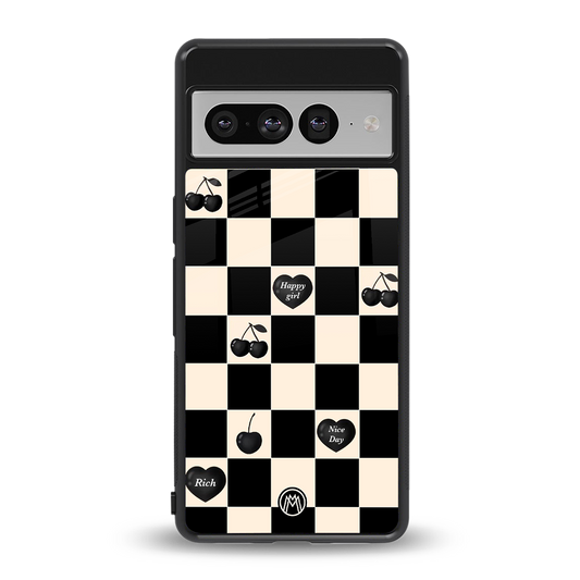 black cherries check pattern back phone cover | glass case for google pixel 7 pro