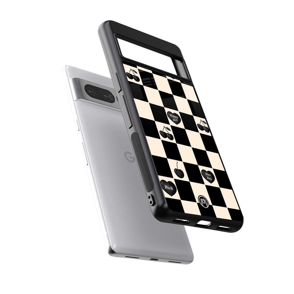 black cherries check pattern back phone cover | glass case for google pixel 7 pro