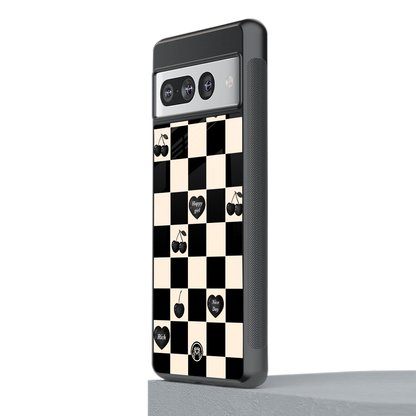 black cherries check pattern back phone cover | glass case for google pixel 7 pro