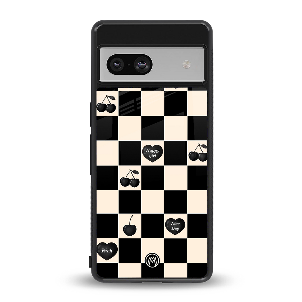 black cherries check pattern back phone cover | glass case for Google Pixel 7