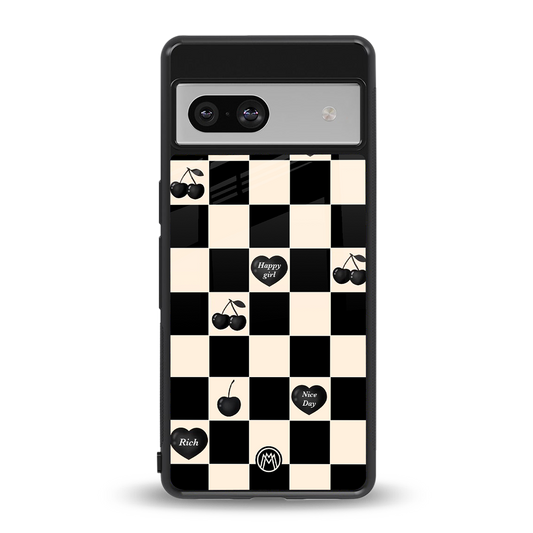 black cherries check pattern back phone cover | glass case for Google Pixel 7
