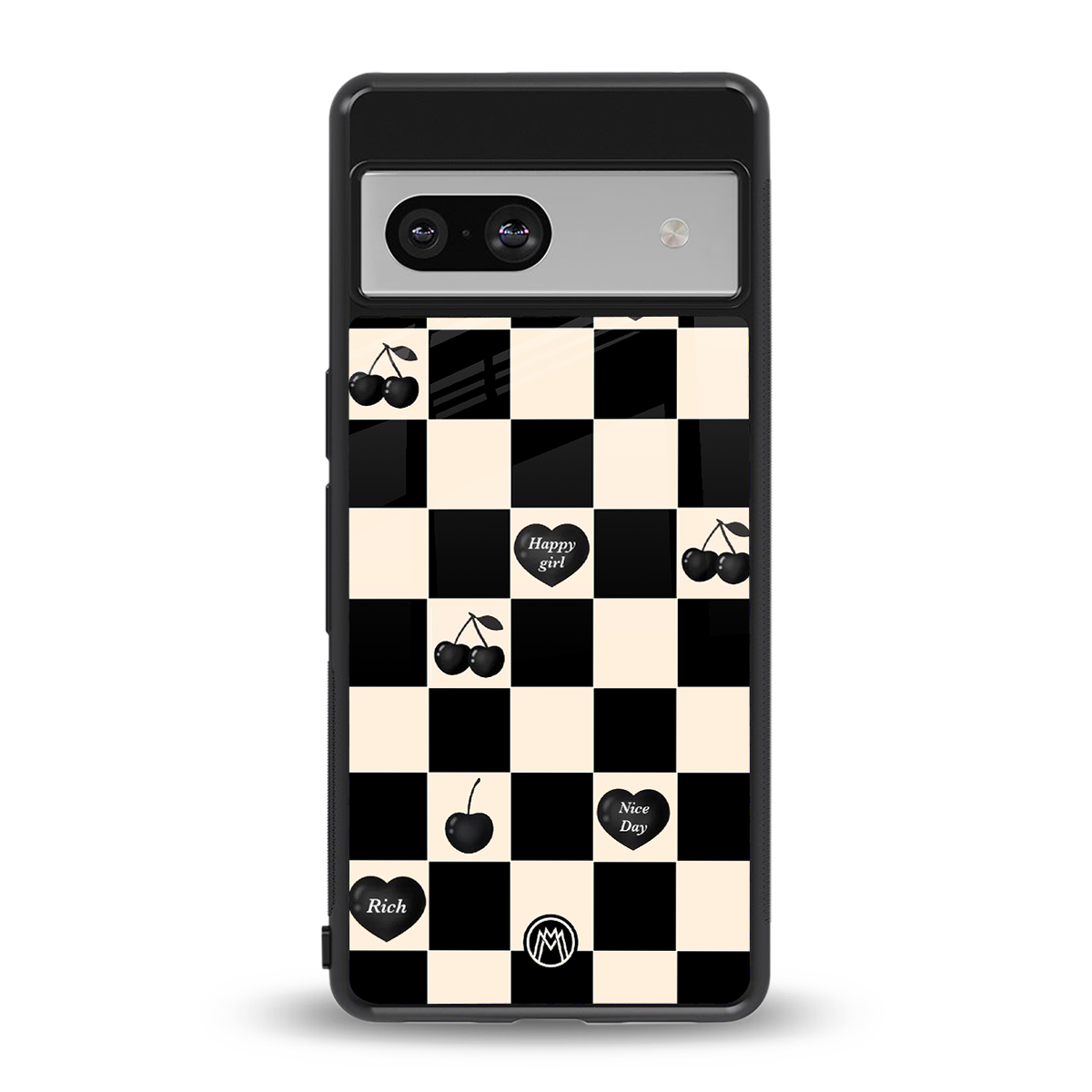 black cherries check pattern back phone cover | glass case for Google Pixel 7A