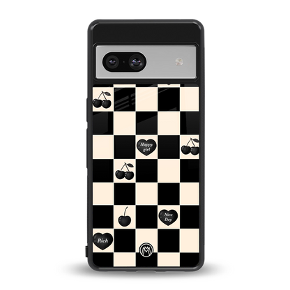 black cherries check pattern back phone cover | glass case for Google Pixel 7A