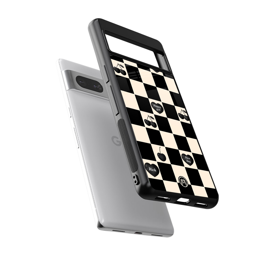 black cherries check pattern back phone cover | glass case for Google Pixel 7