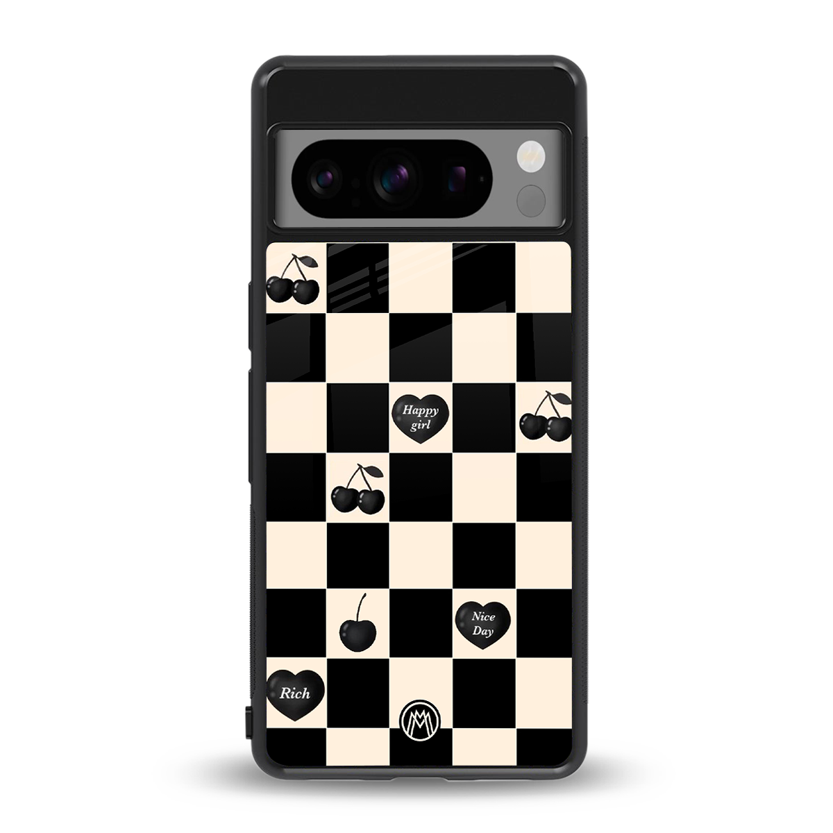 black cherries check pattern back phone cover | glass case for google pixel 8 pro