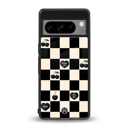 black cherries check pattern back phone cover | glass case for google pixel 8 pro