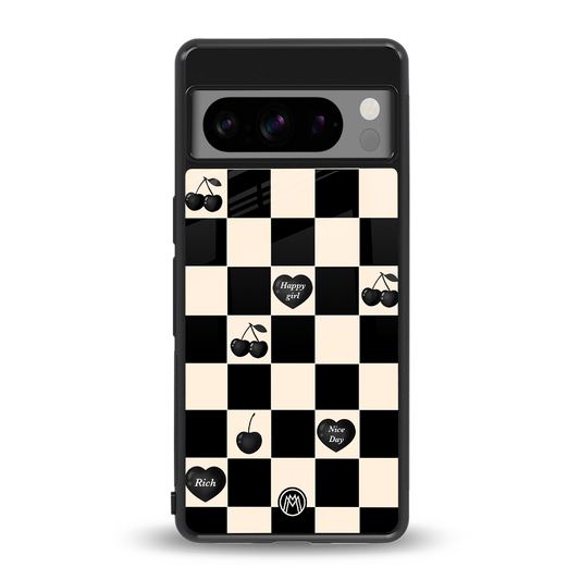 black cherries check pattern back phone cover | glass case for google pixel 8 pro