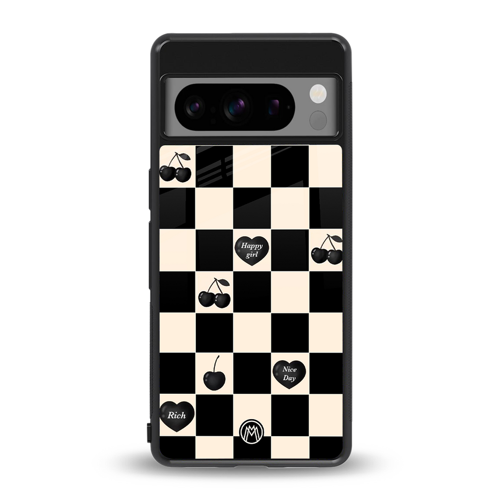 black cherries check pattern back phone cover | glass case for google pixel 8 pro