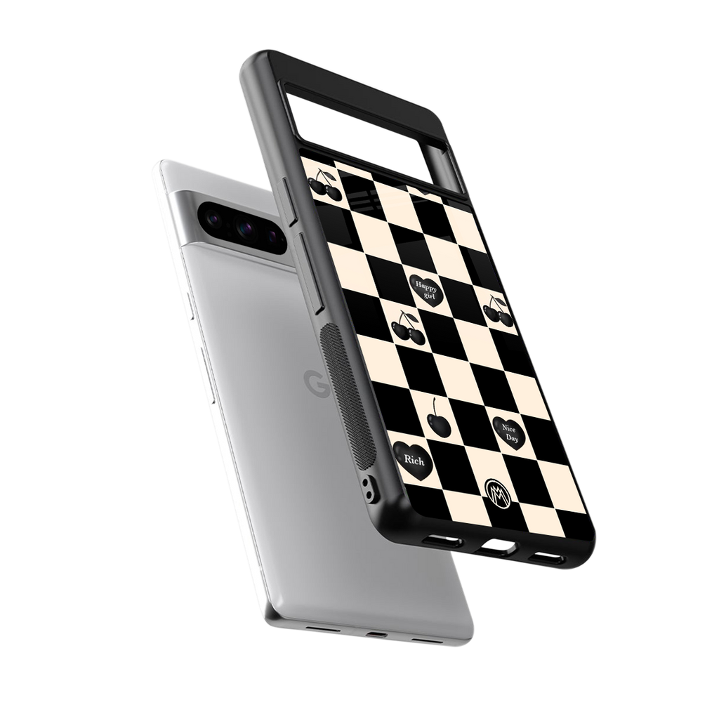 black cherries check pattern back phone cover | glass case for google pixel 8 pro