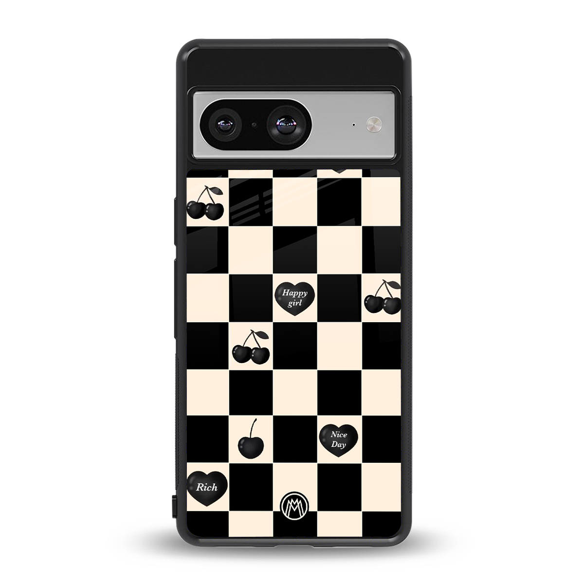 black cherries check pattern back phone cover | glass case for Google Pixel 8