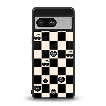 black cherries check pattern back phone cover | glass case for Google Pixel 8