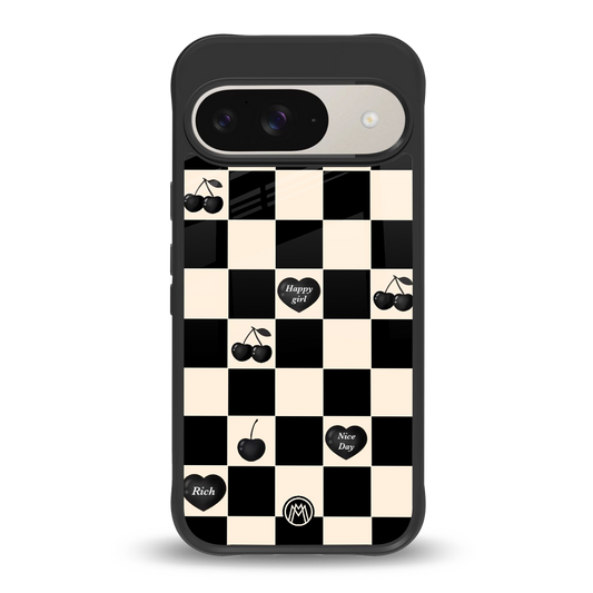 black cherries check pattern back phone cover | glass case for google pixel 9