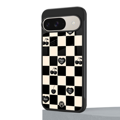 black cherries check pattern back phone cover | glass case for google pixel 9