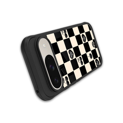 black cherries check pattern back phone cover | glass case for google pixel 9