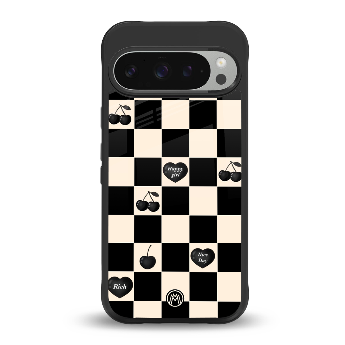 black cherries check pattern back phone cover | glass case for google pixel 9 pro xl