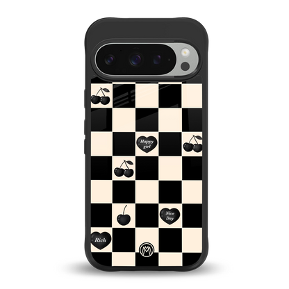 black cherries check pattern back phone cover | glass case for google pixel 9 pro xl
