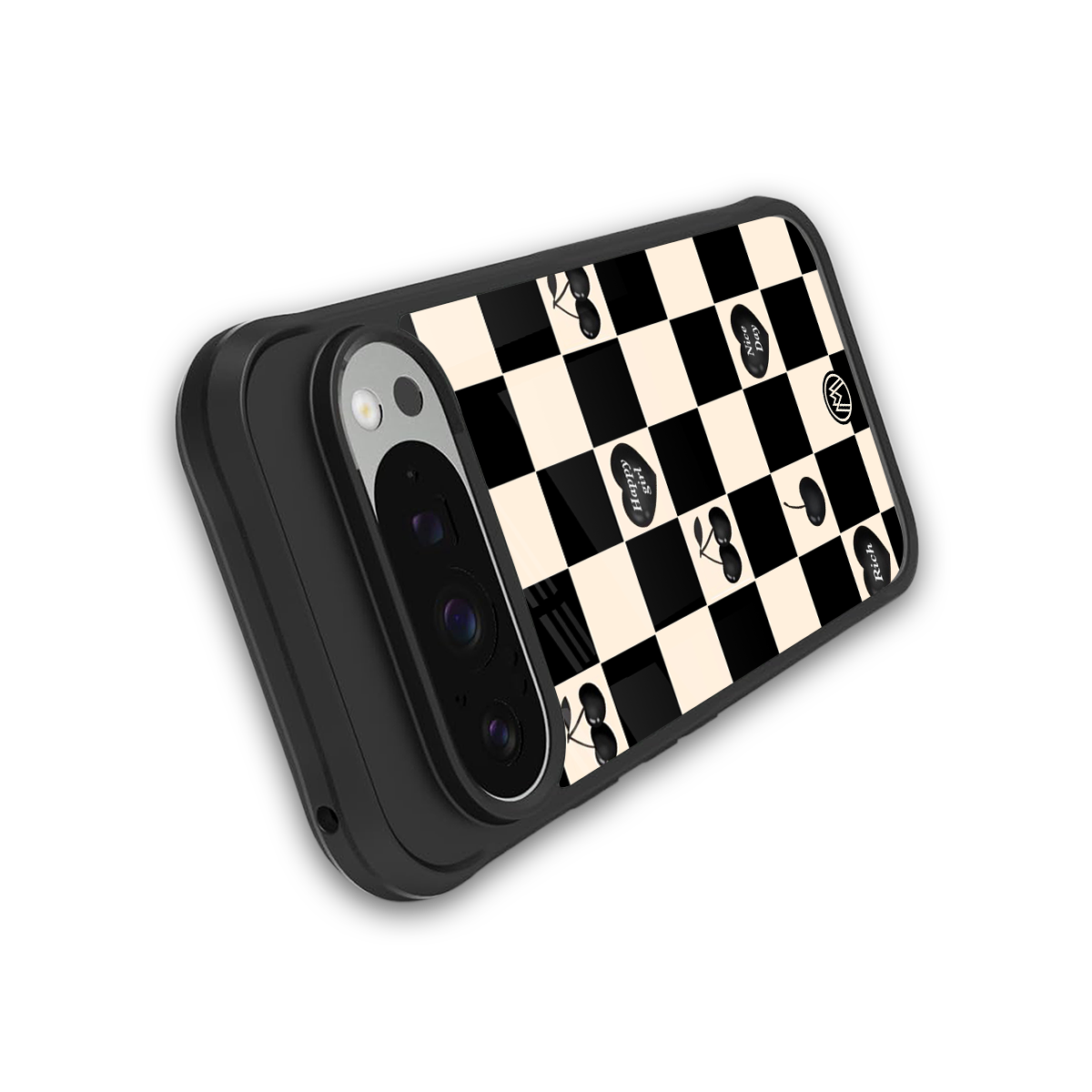 black cherries check pattern back phone cover | glass case for google pixel 9 pro