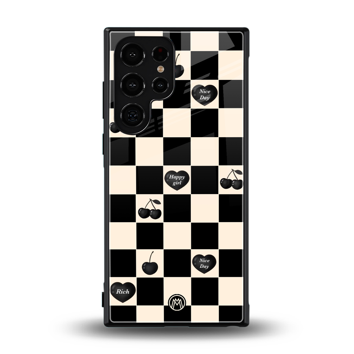 black cherries check pattern back phone cover | glass case for samsung galaxy s24 ultra