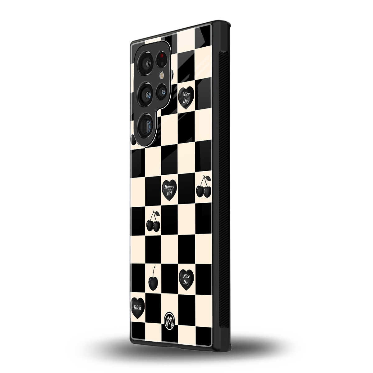 black cherries check pattern back phone cover | glass case for samsung galaxy s24 ultra