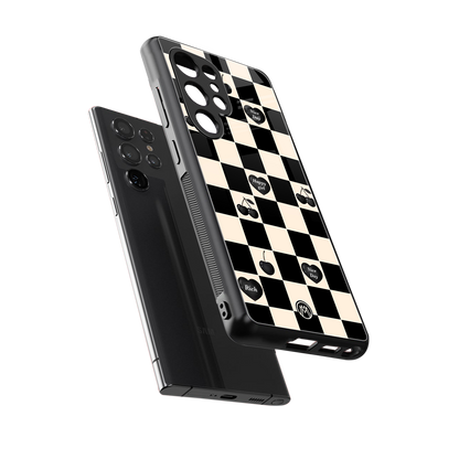 black cherries check pattern back phone cover | glass case for samsung galaxy s25 ultra