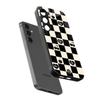 black cherries check pattern back phone cover | glass case for samsung galaxy s23