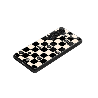 black cherries check pattern back phone cover | glass case for samsung galaxy s23