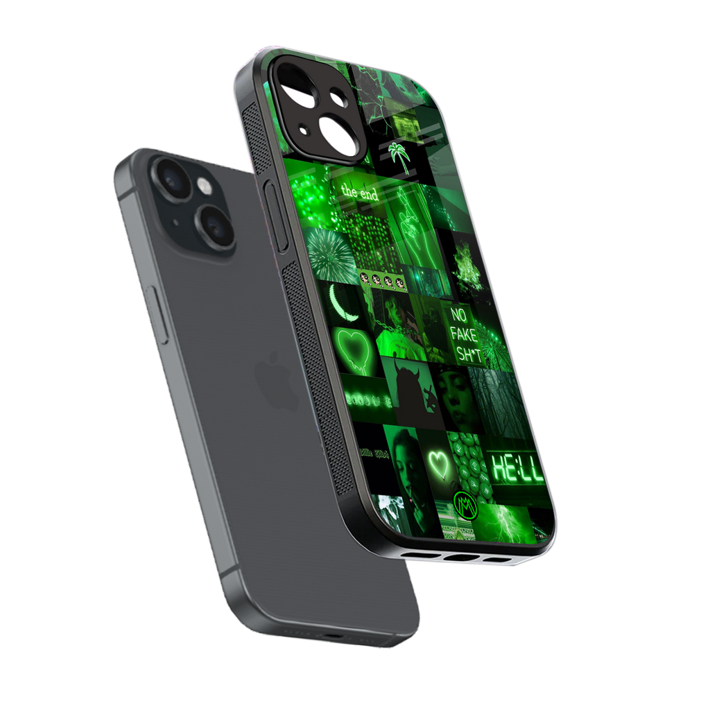 black green aesthetic collage back phone cover | glass case for iphone 13 mini