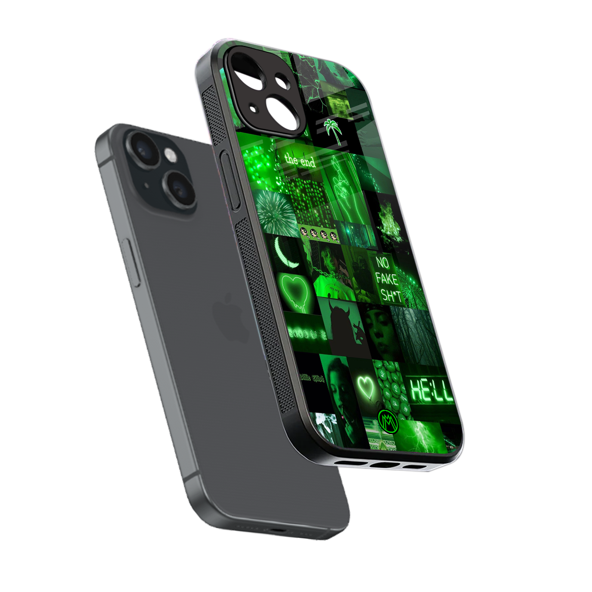 black green aesthetic collage back phone cover | glass case for iphone 13 mini